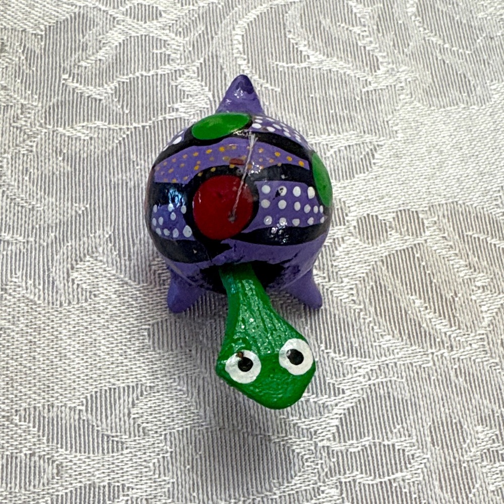Handmade Mexican Wooden Purple Turtle